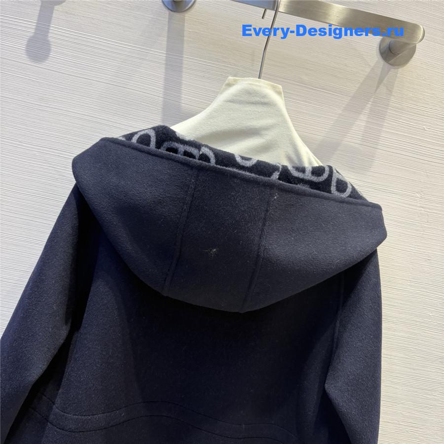 H**me5 navy double logo wool jacquard hooded coat