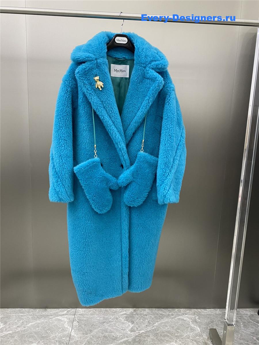 Max Mara Blue Alpaca Faux Fur Coat