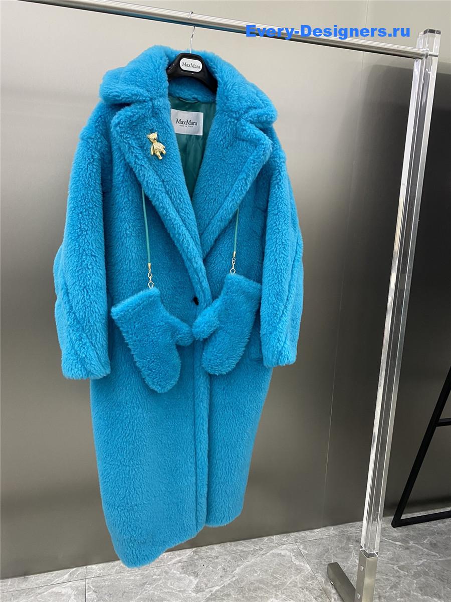 Max Mara Blue Alpaca Faux Fur Coat