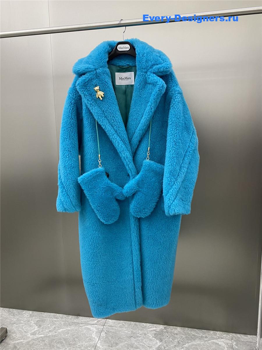 Max Mara Blue Alpaca Faux Fur Coat