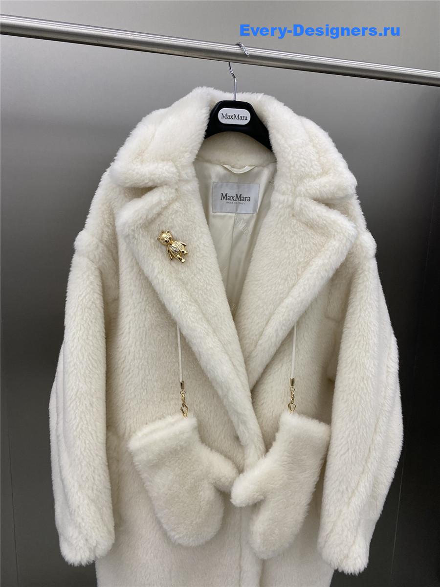 Max Mara White Alpaca Faux Fur Coat
