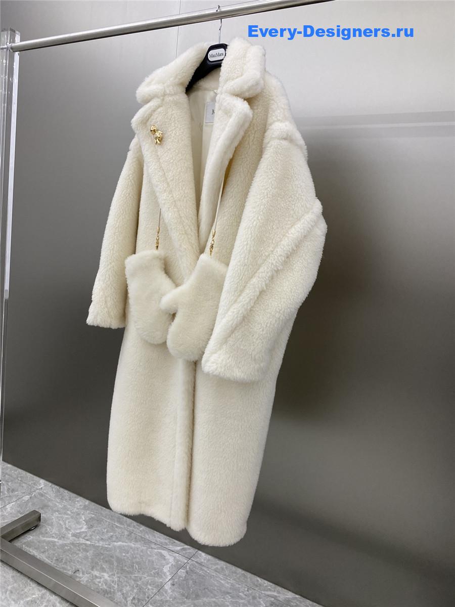 Max Mara White Alpaca Faux Fur Coat