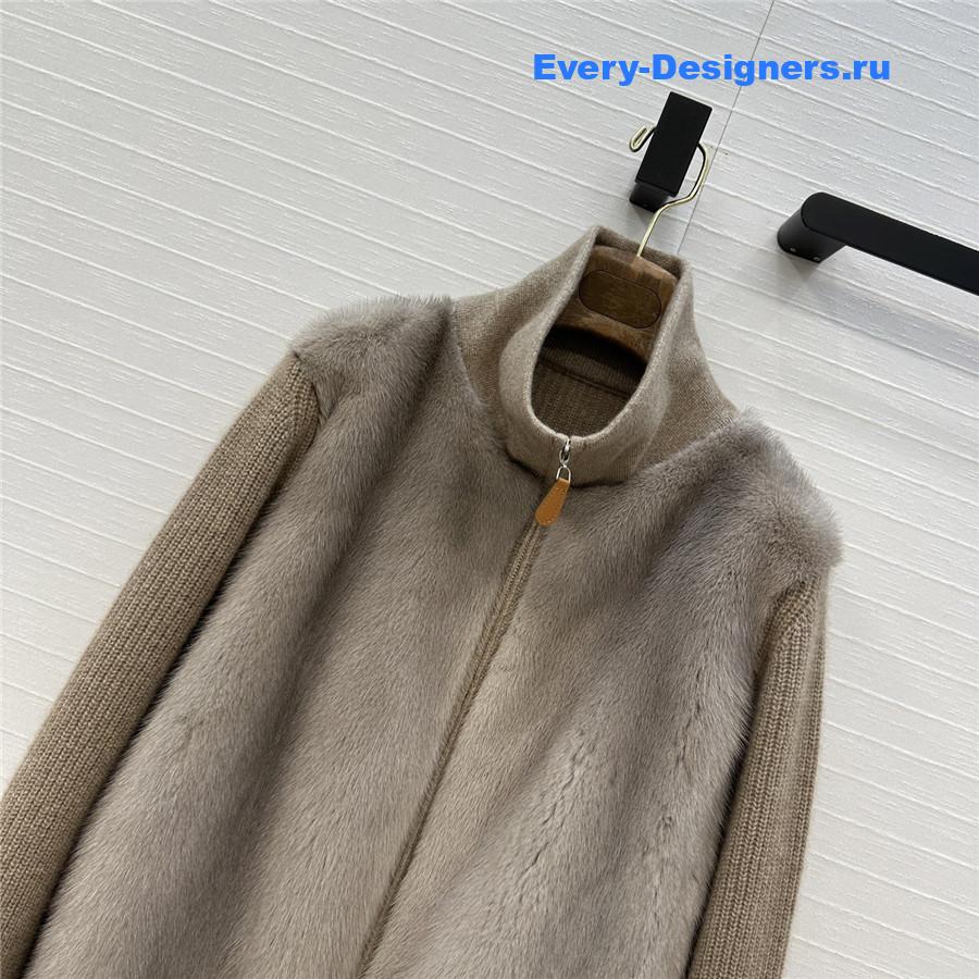 L0r0 P1ana brown cashmere knit mink fur coat