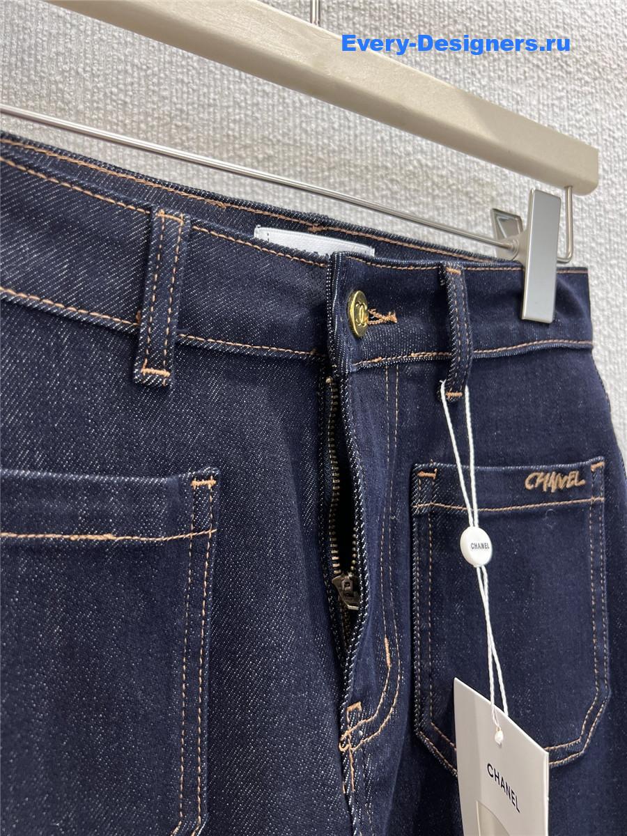 Ch**el blue wide leg denim jeans