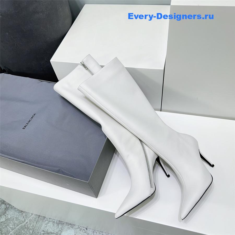 Ba1en*iaga white zipper pointed toe long boots
