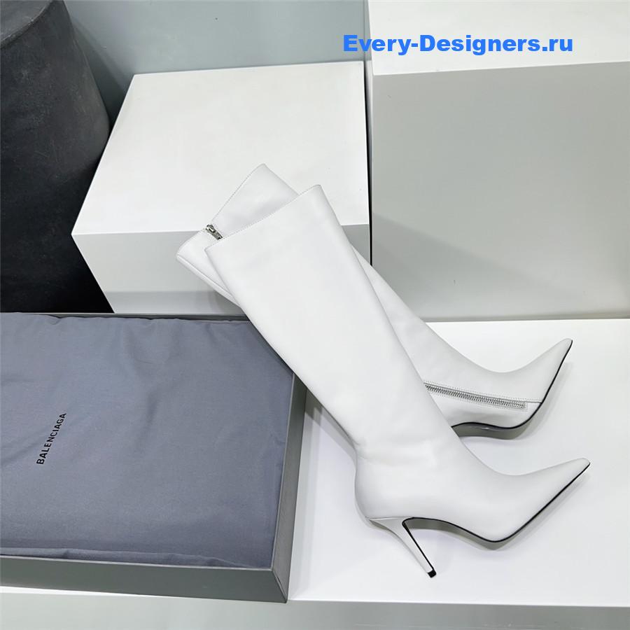 Ba1en*iaga white zipper pointed toe long boots