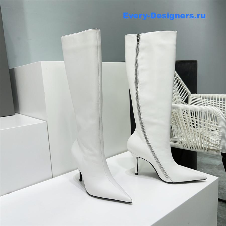 Ba1en*iaga white zipper pointed toe long boots
