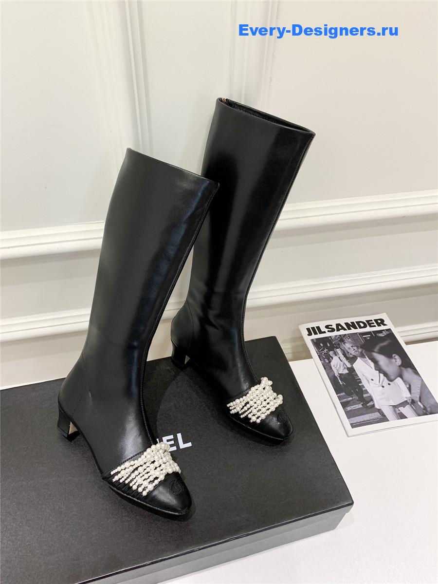 Ch**el black cc knee high boots