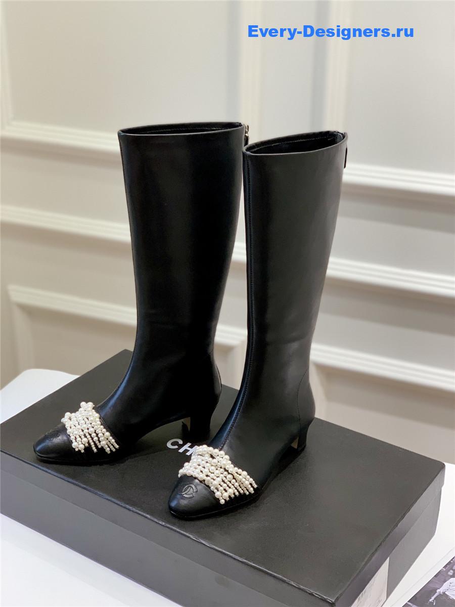 Ch**el black cc knee high boots