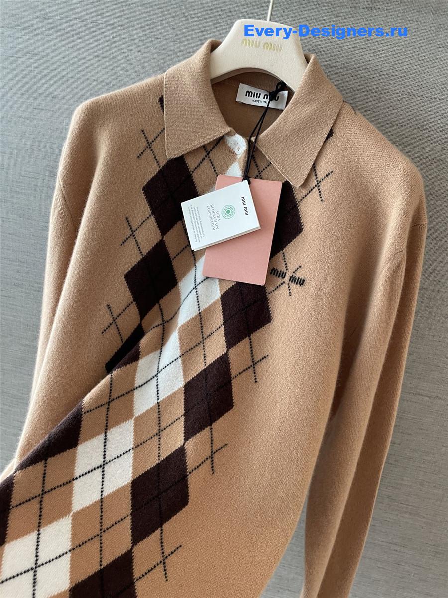 miu miu D1am0nd pattern polo sweater