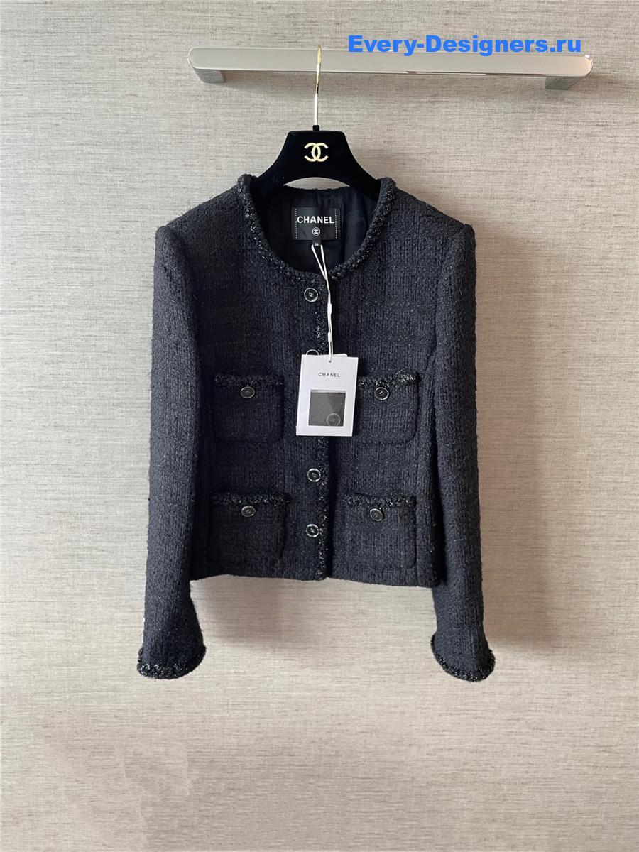 Ch**el black fantasy tweed wool jacket