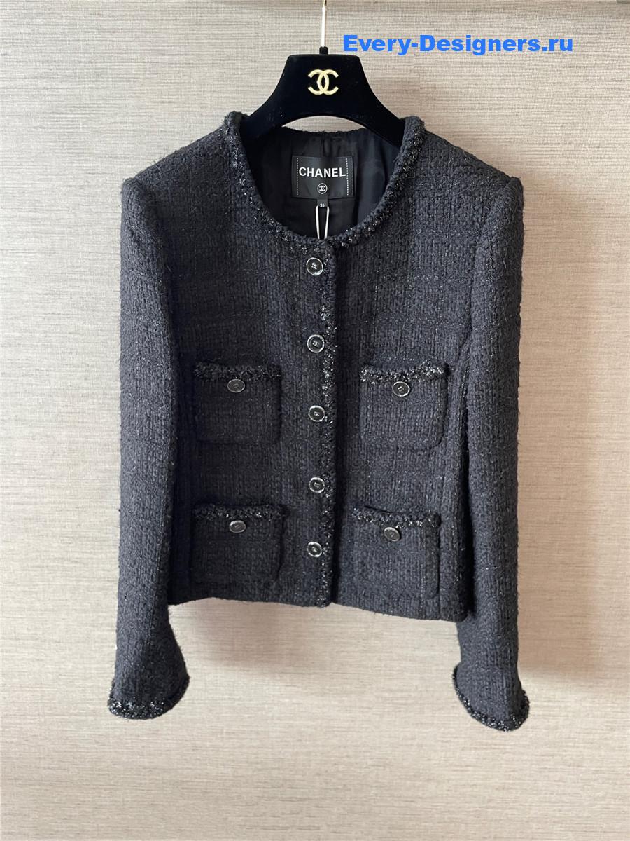 Ch**el black fantasy tweed wool jacket