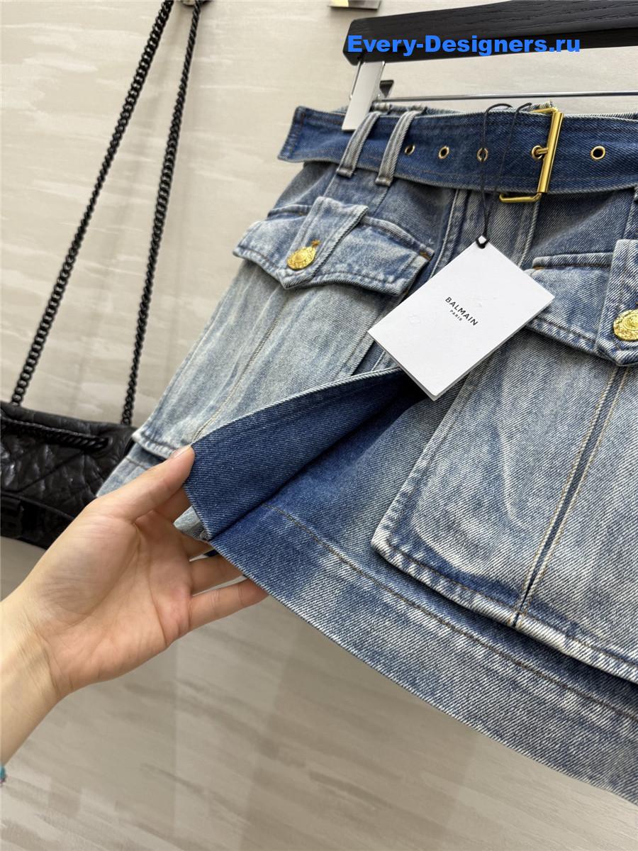 Balmain Blue Denim Skirt With Pockets