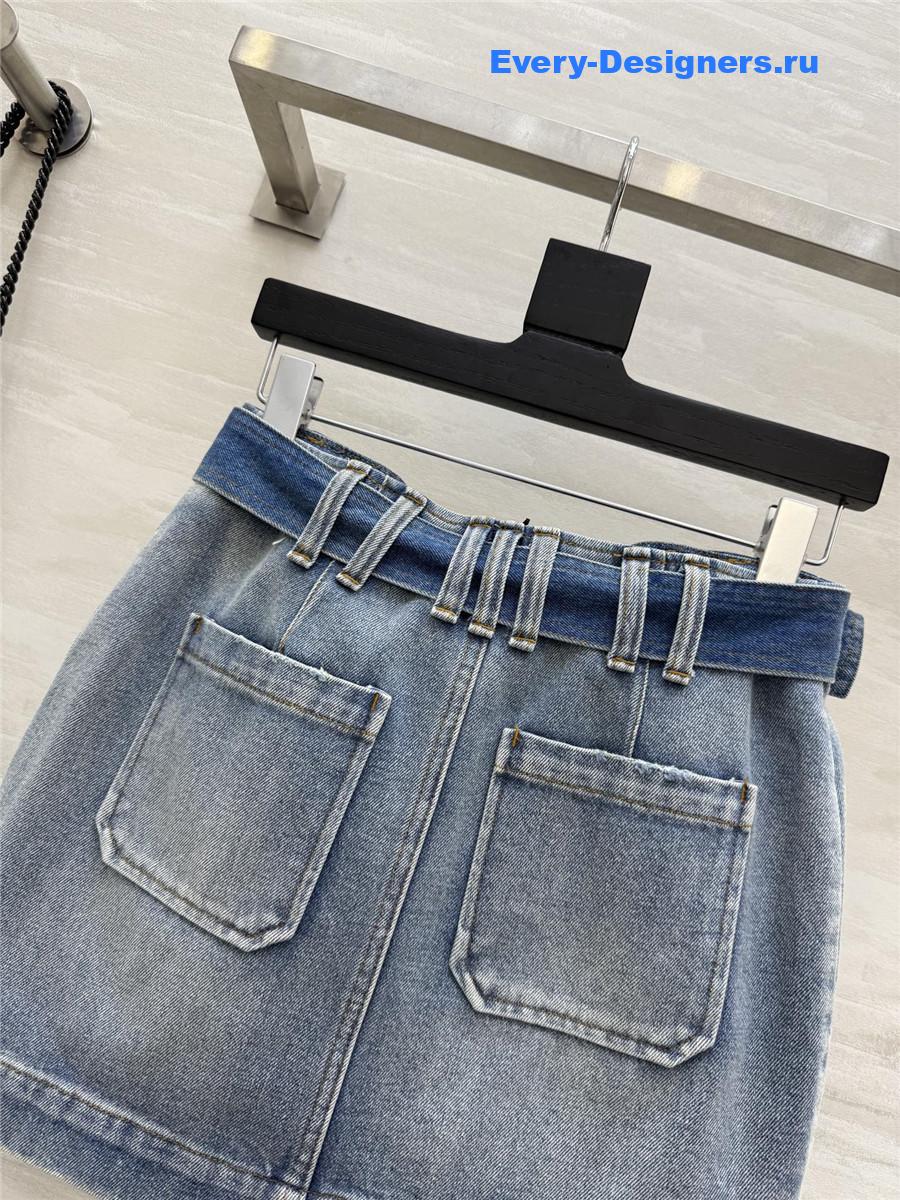Balmain Blue Denim Skirt With Pockets