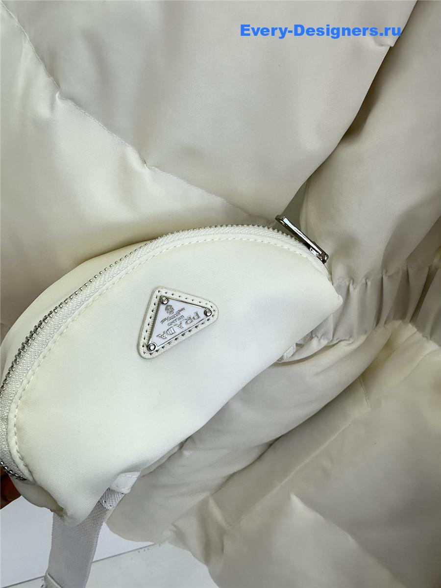 Pra*a white hooded belt bag down jacket