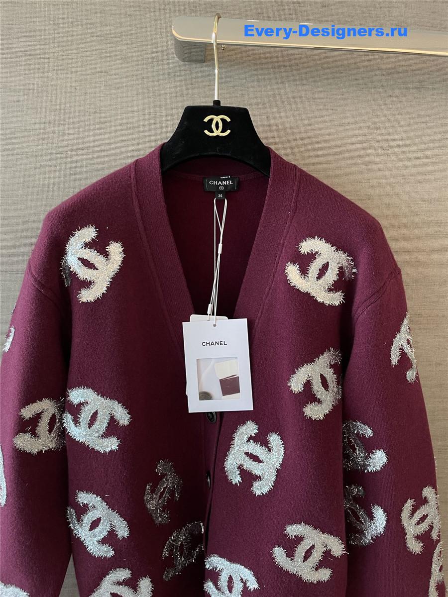 Ch**el sequin cc burgundy cardigan