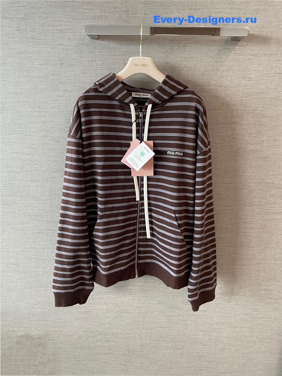 Miu Miu Women Striped Cotton Fleece Hoodie