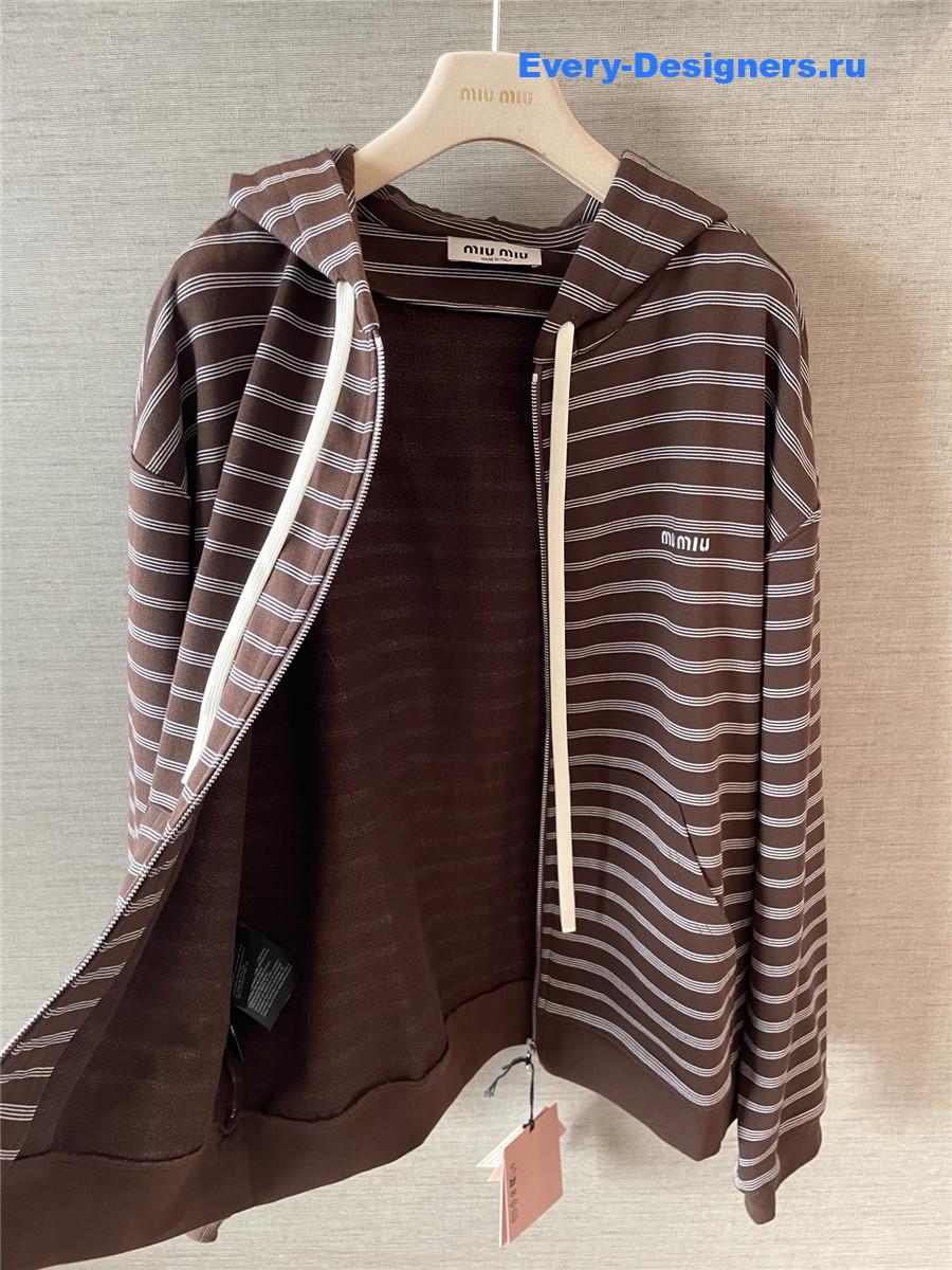 Miu Miu Women Striped Cotton Fleece Hoodie