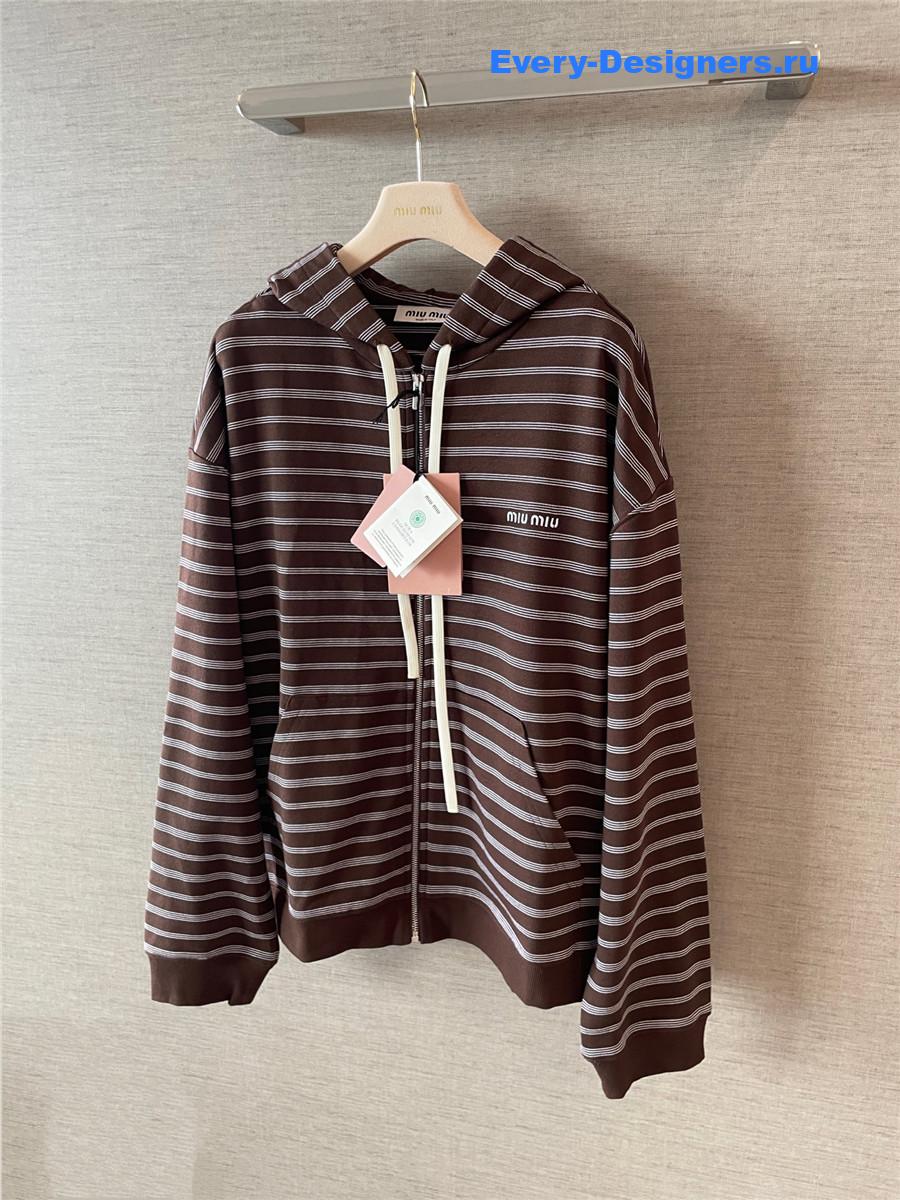 Miu Miu Women Striped Cotton Fleece Hoodie