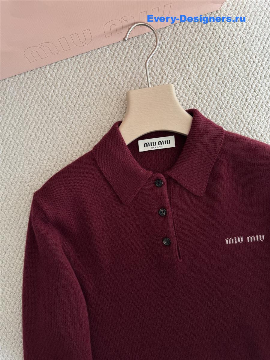 Miu Miu Amaranth Red/maize Yellow Cashmere Polo Sweater