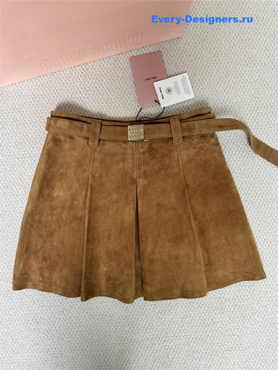 Miu Miu Suede Mid Rise Pleated Mini Skirt