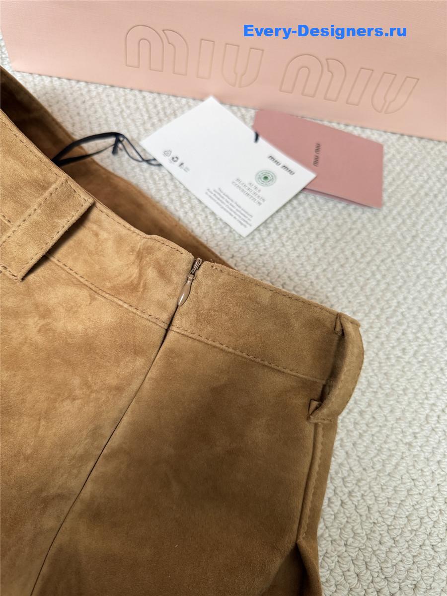 Miu Miu Suede Mid Rise Pleated Mini Skirt