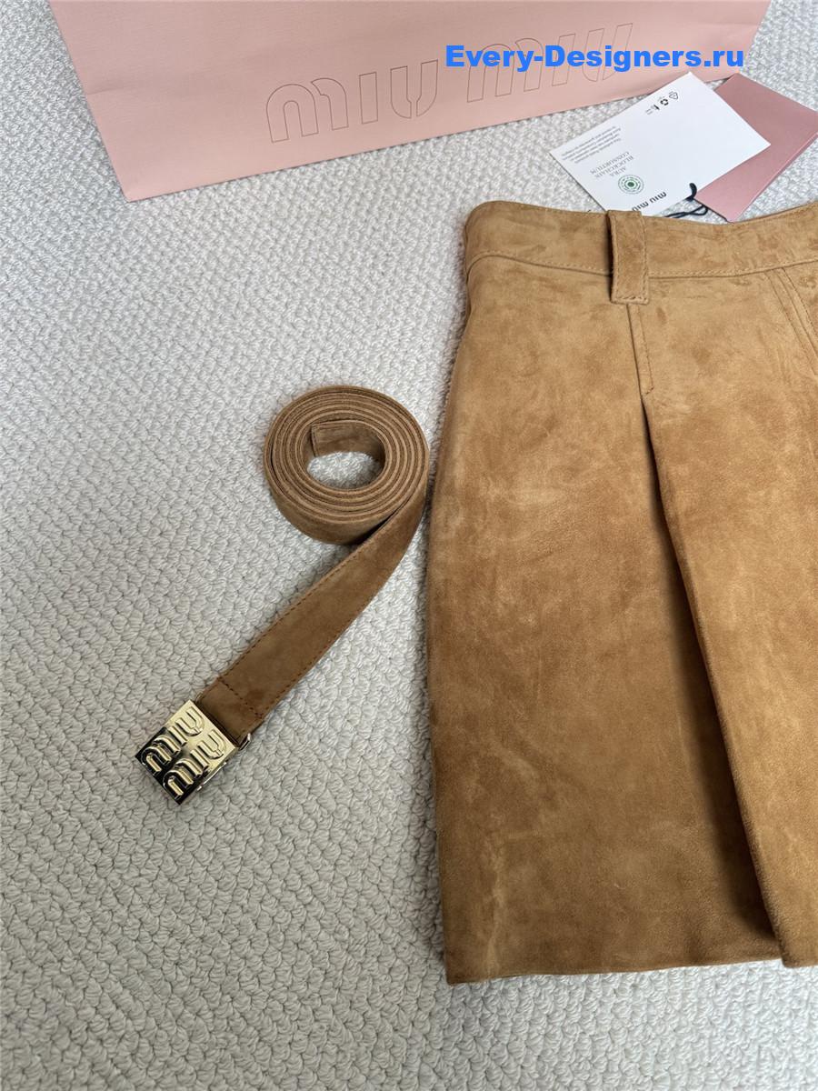 Miu Miu Suede Mid Rise Pleated Mini Skirt