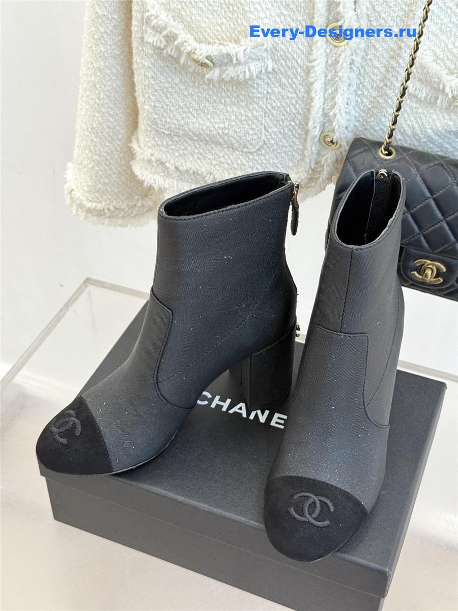 Ch**el black chunky heel ankle boots