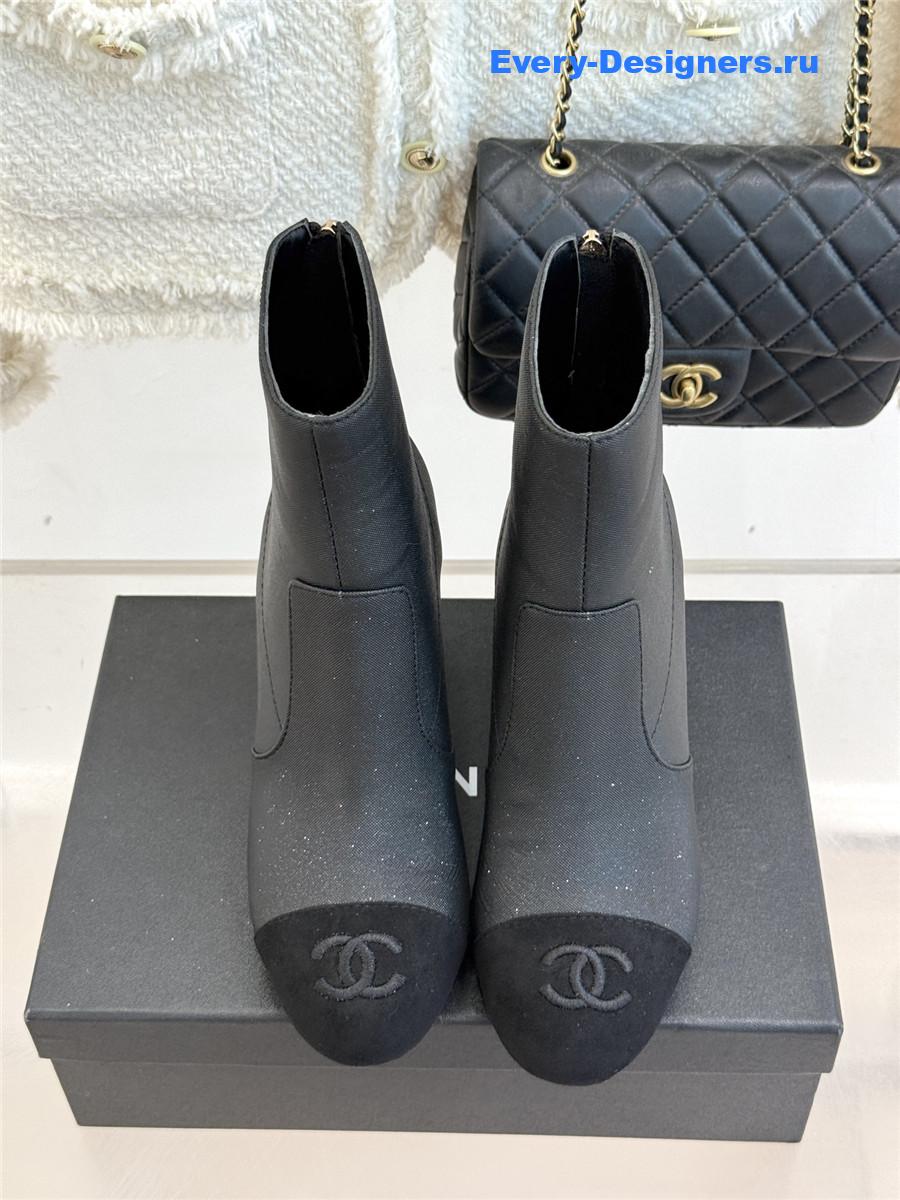 Ch**el black chunky heel ankle boots