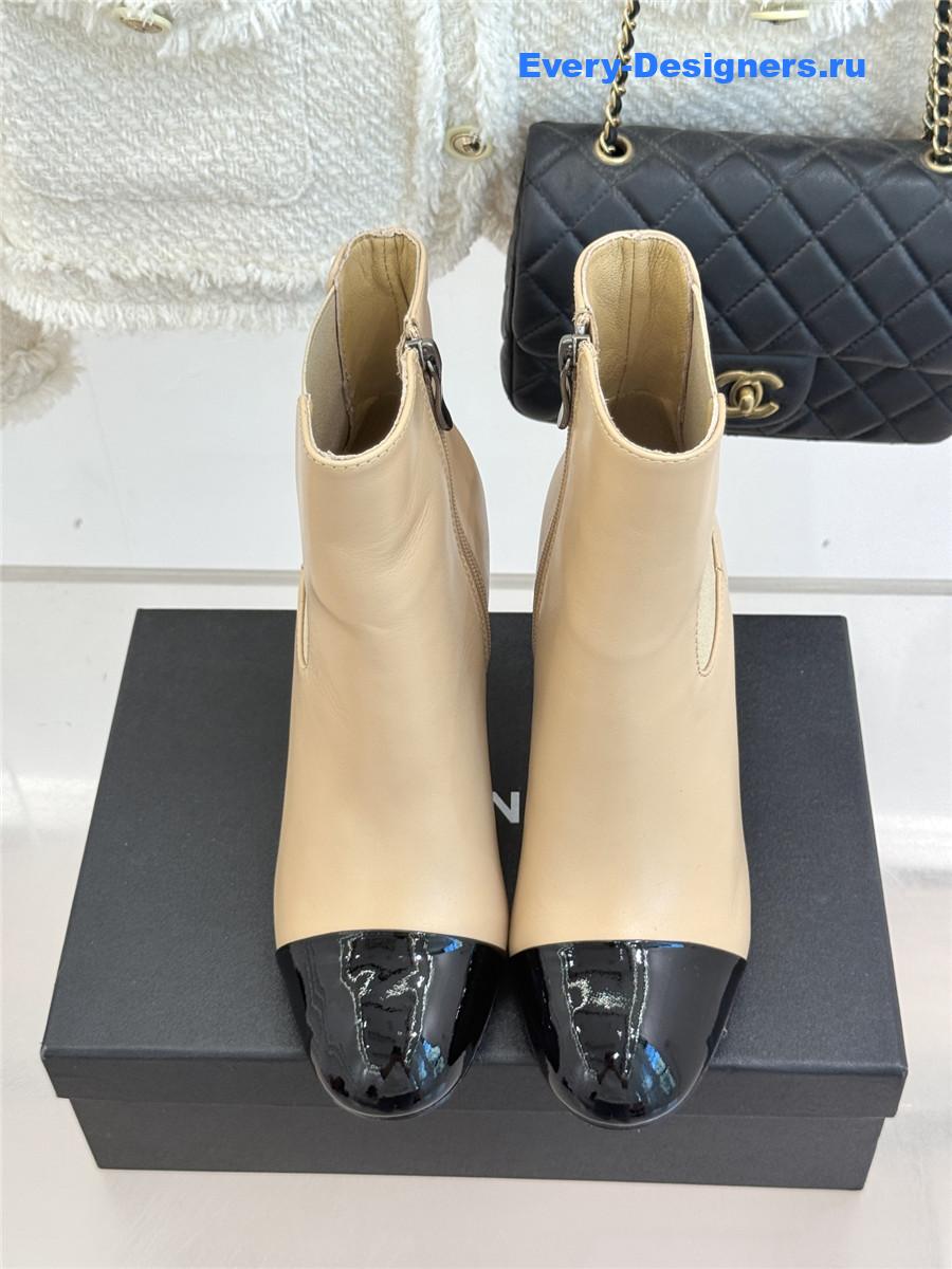 Ch**el beige classic pearl heel ankle boots