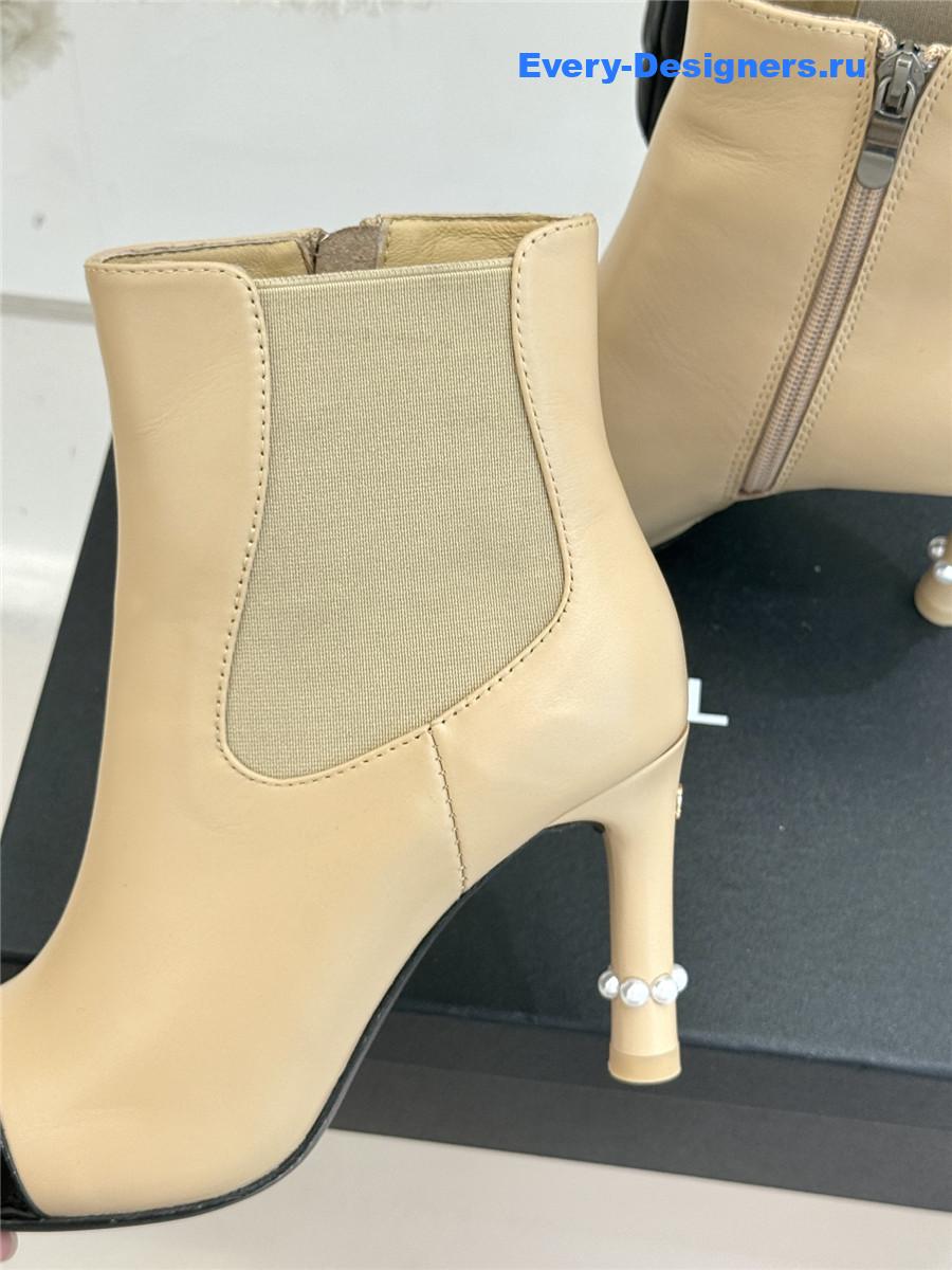 Ch**el beige classic pearl heel ankle boots
