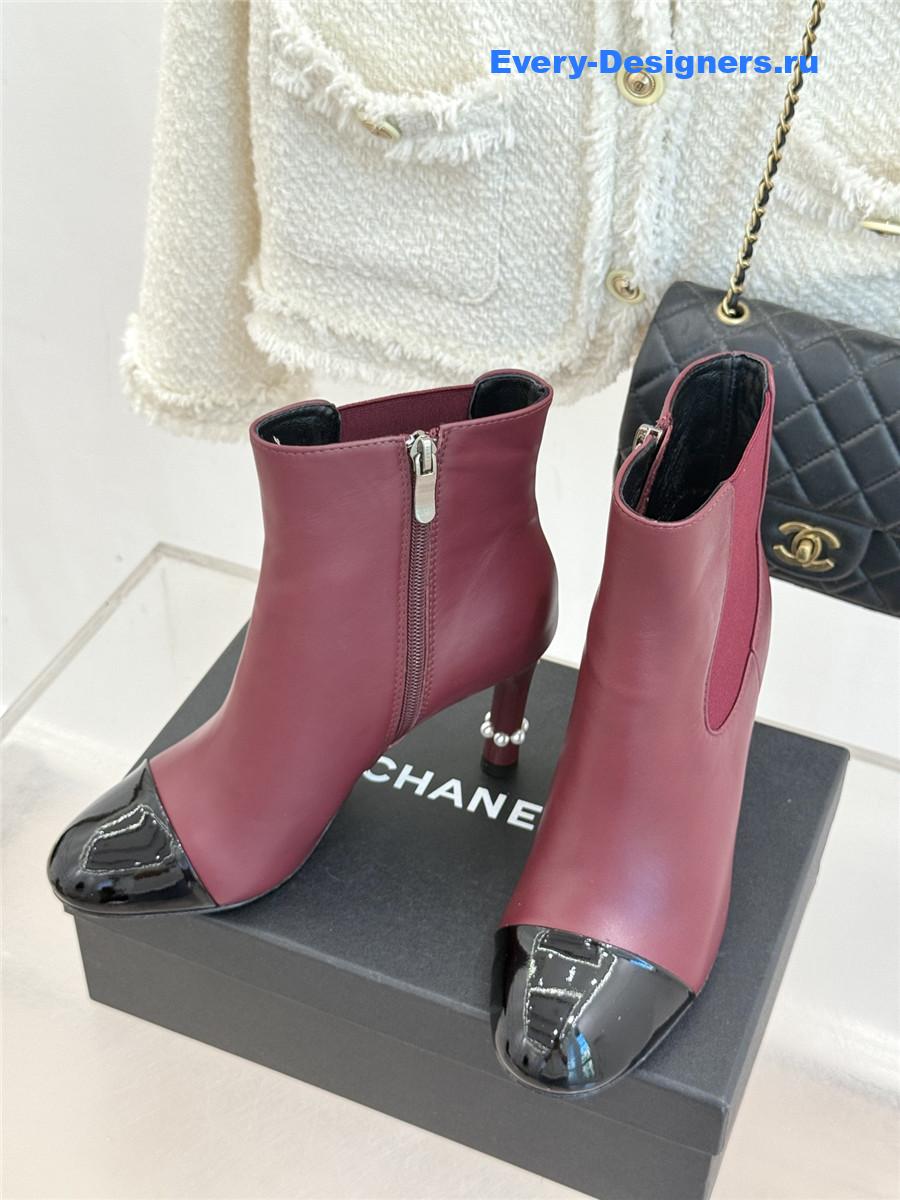 Ch**el burgundy classic pearl heel ankle boots