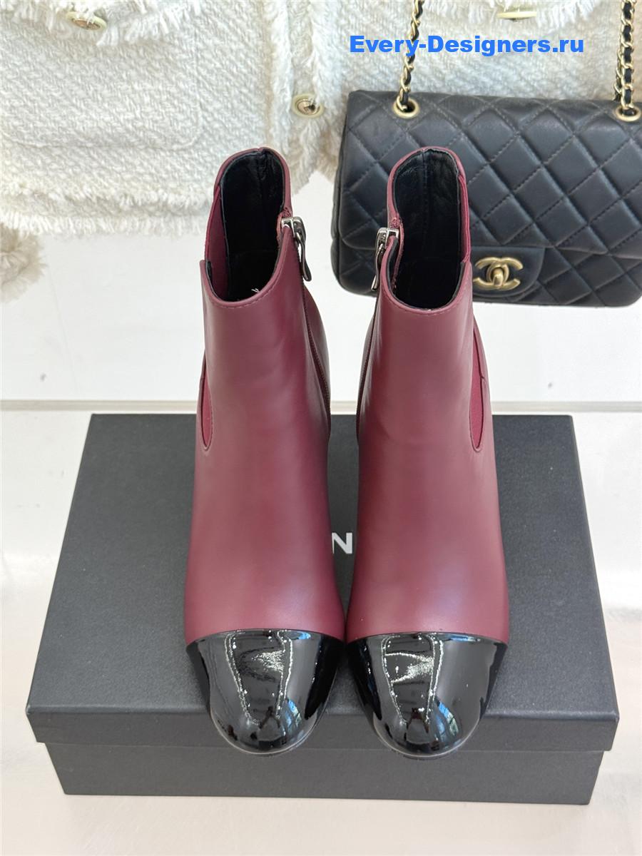 Ch**el burgundy classic pearl heel ankle boots