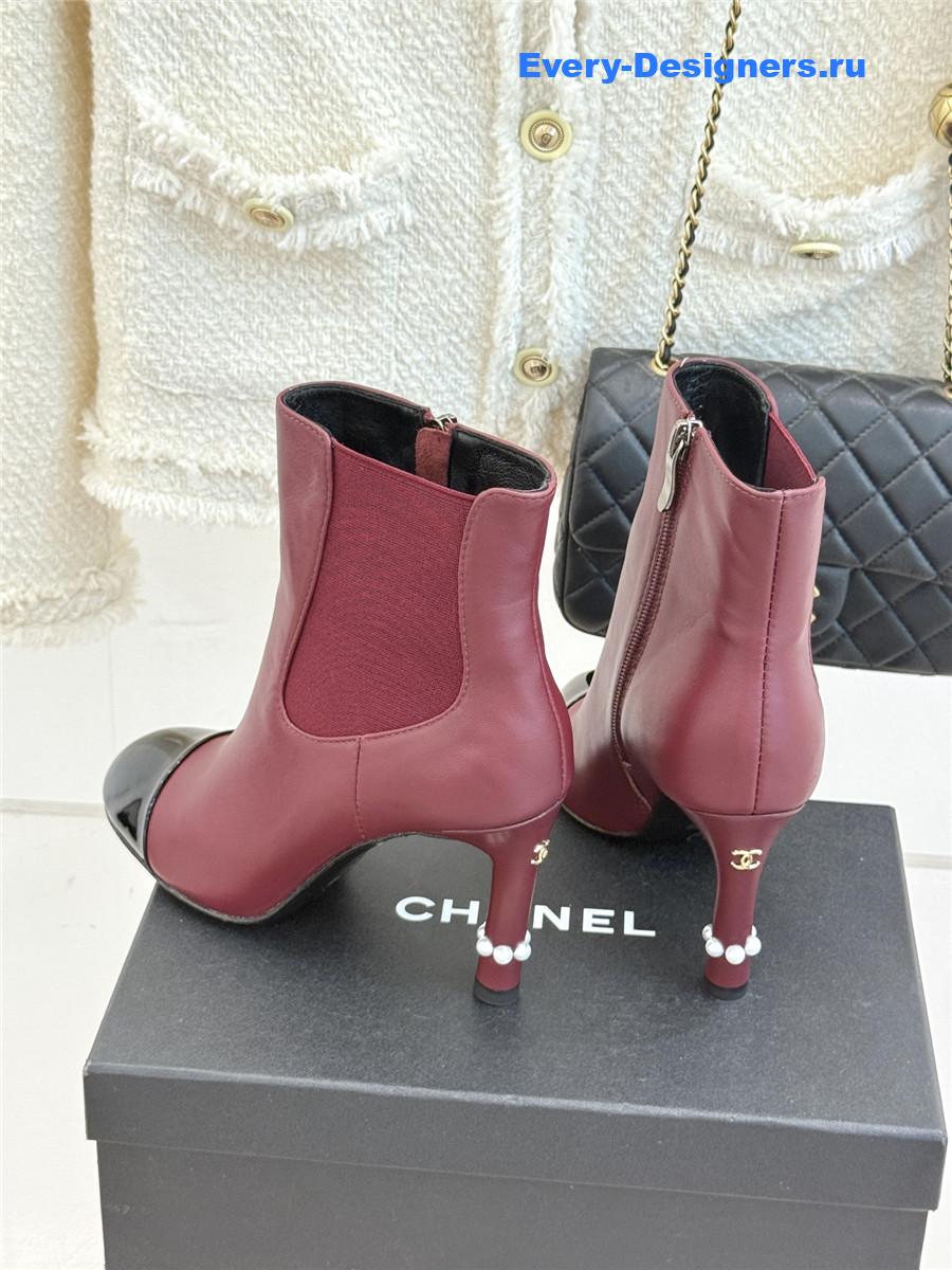 Ch**el burgundy classic pearl heel ankle boots