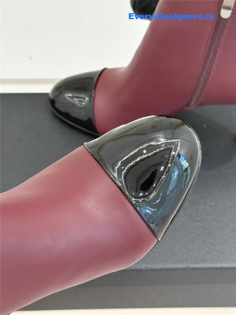 Ch**el burgundy classic pearl heel ankle boots