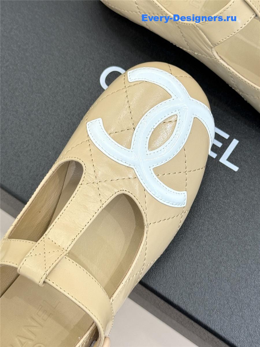 Ch**el classic beige cc t-strap ballet mary jane flats