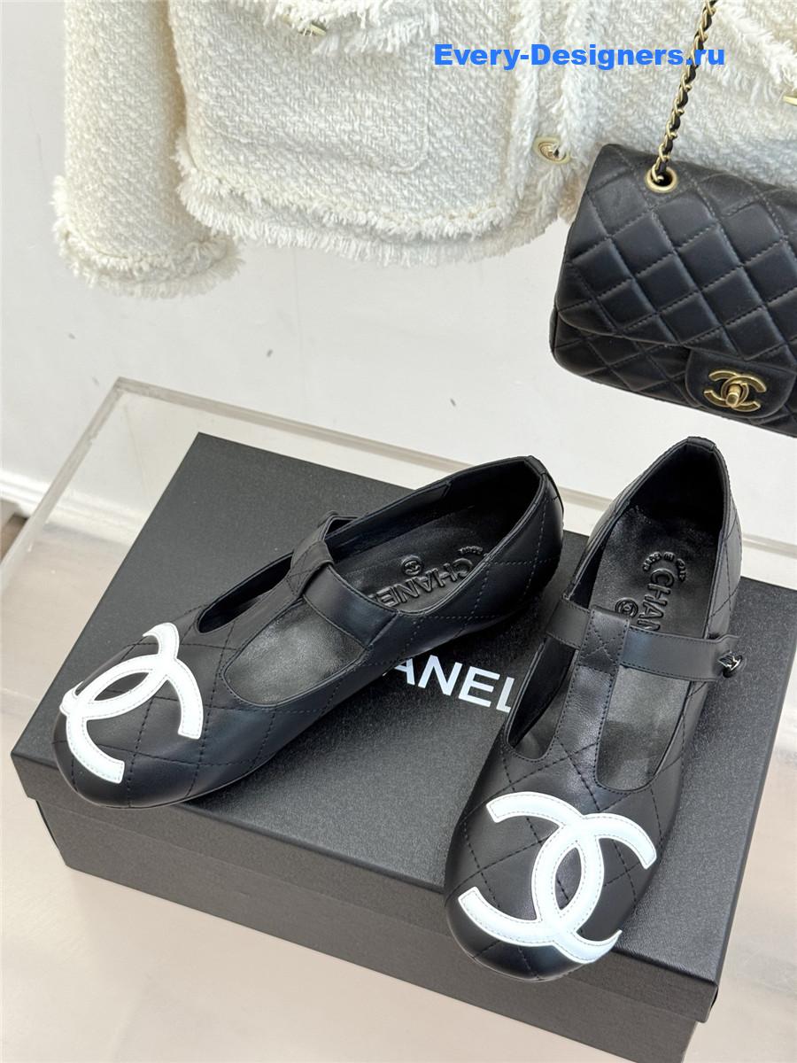 Ch**el classic black cc t-strap ballet mary jane flats
