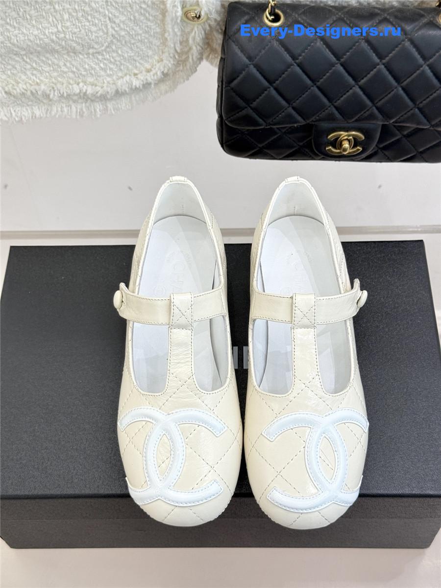 Ch**el classic  white cc t-strap ballet mary jane flats
