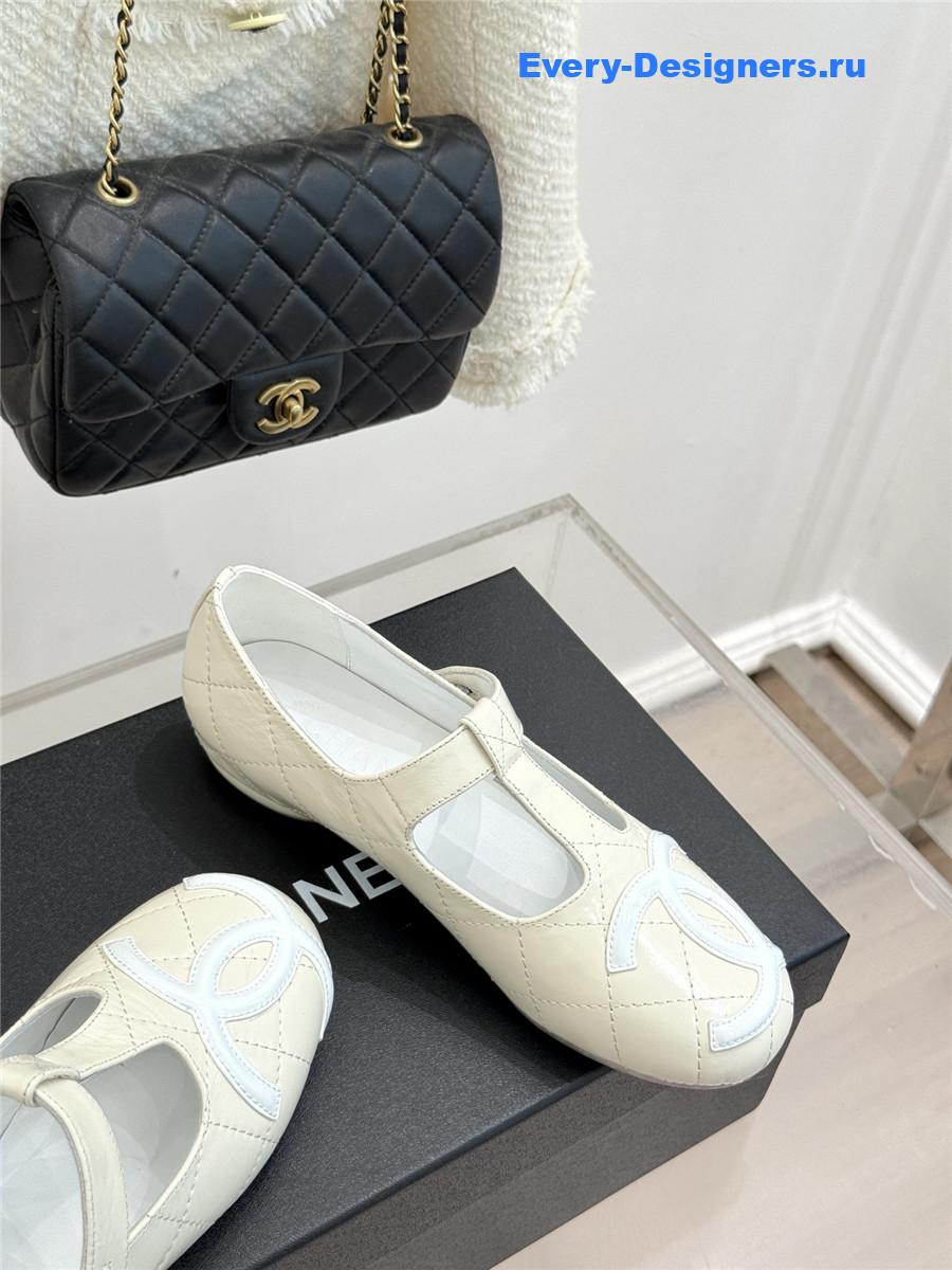 Ch**el classic  white cc t-strap ballet mary jane flats