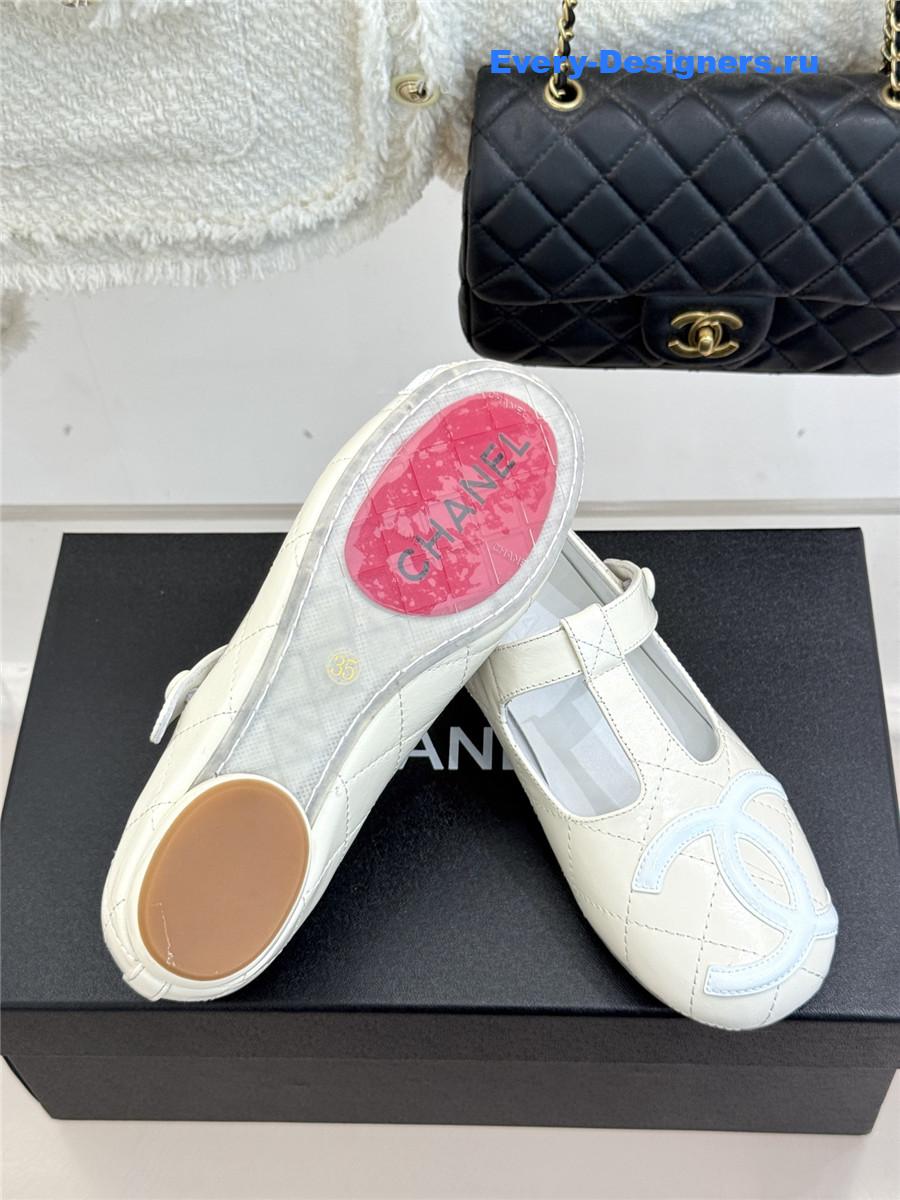 Ch**el classic  white cc t-strap ballet mary jane flats