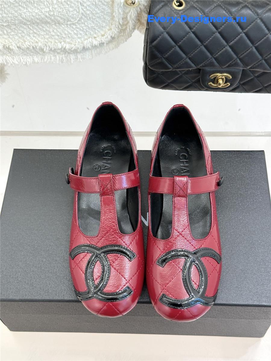 Ch**el burgundy cc t-strap ballet mary jane flats
