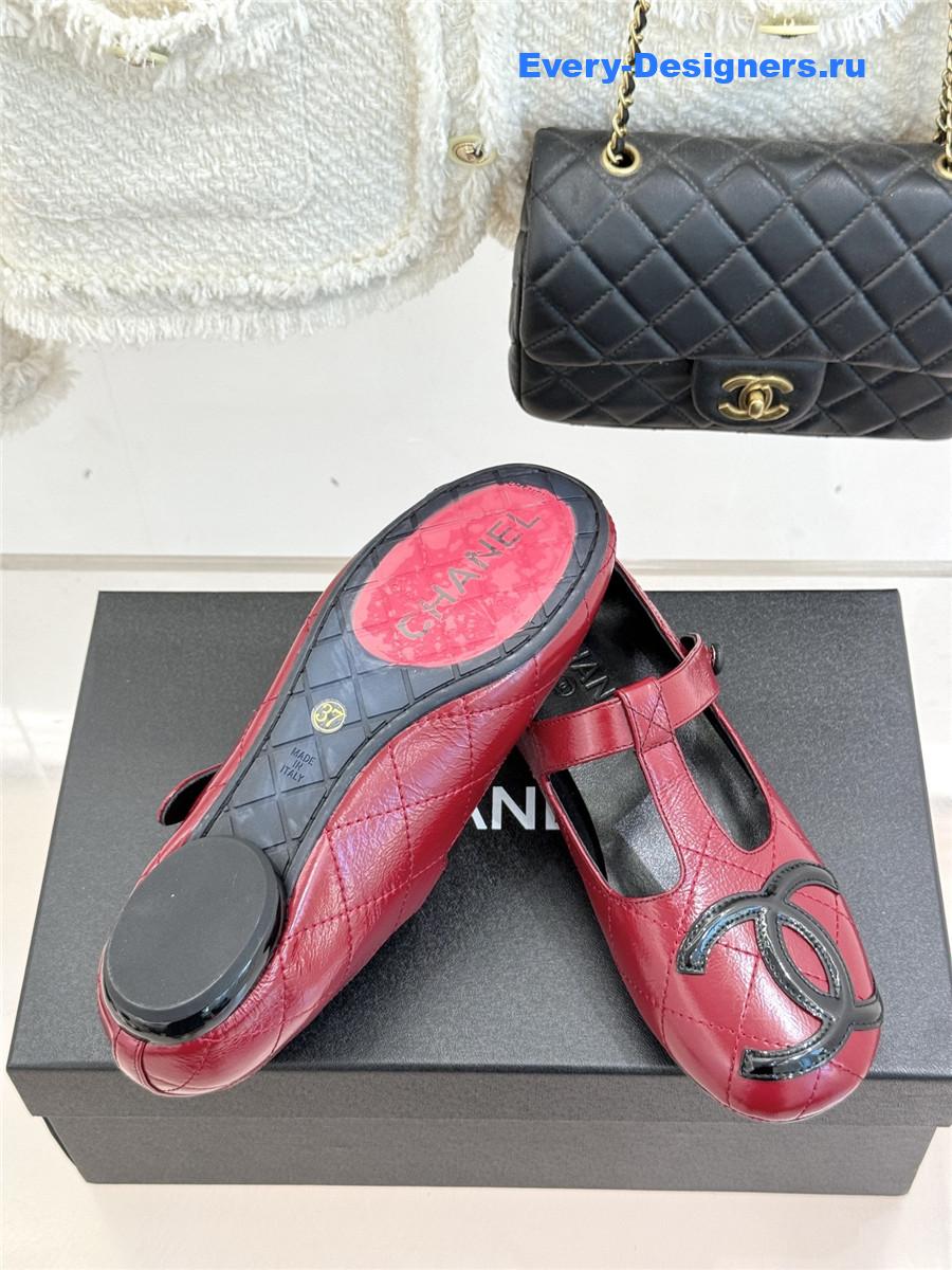 Ch**el burgundy cc t-strap ballet mary jane flats