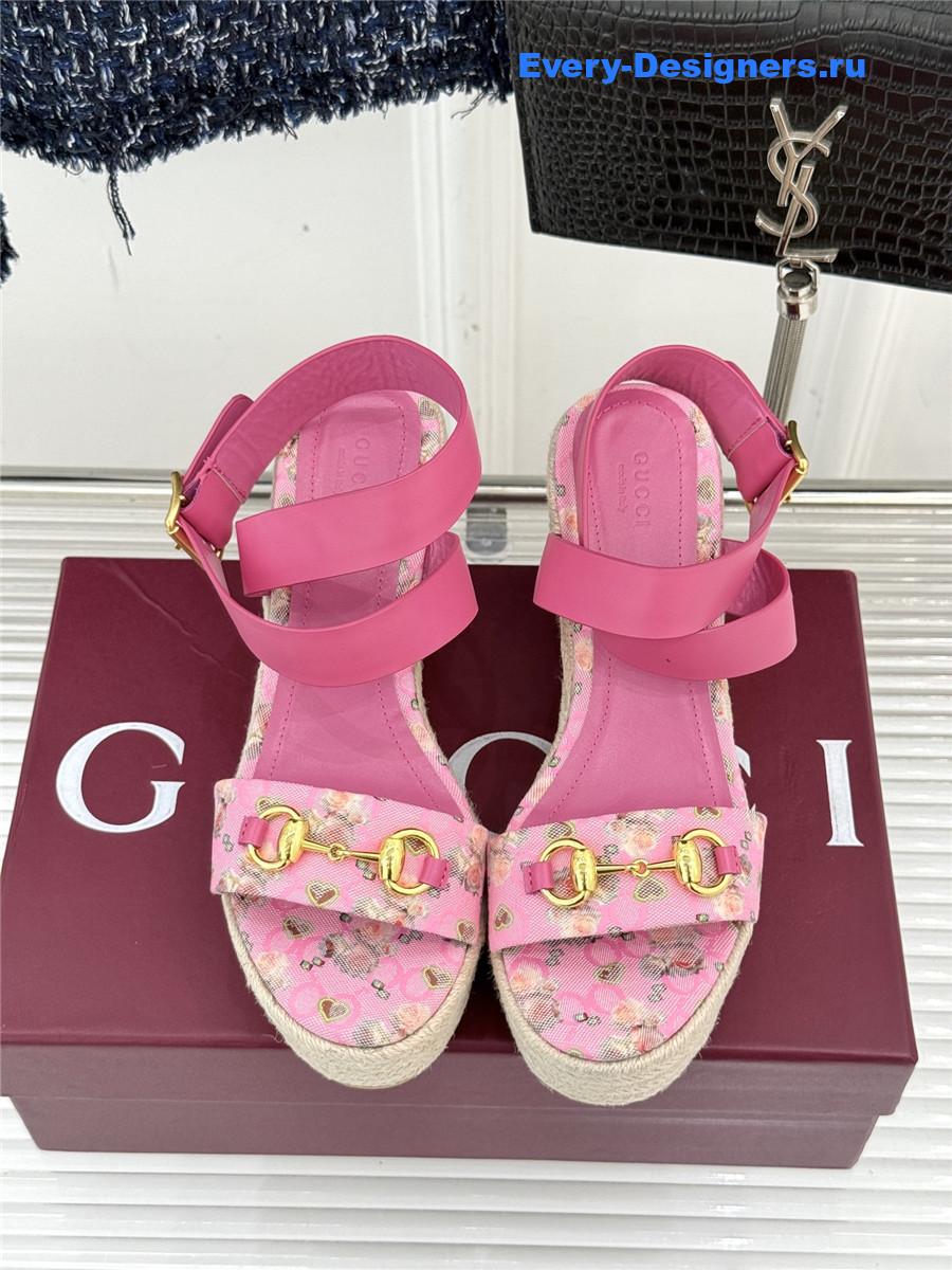 Gvc*1 pink horsebit gg platform espadrille sandals