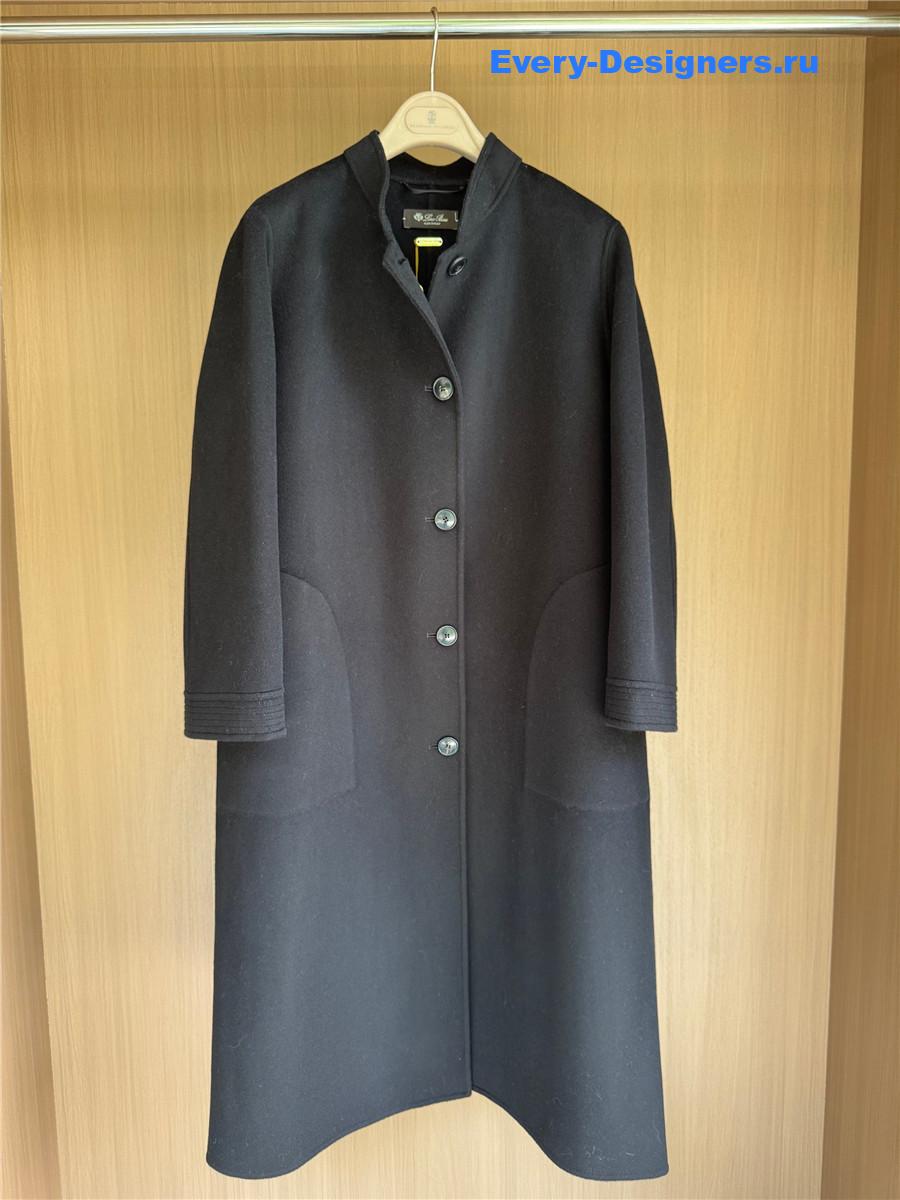 L0r0 P1ana black stand collar cashmere coat