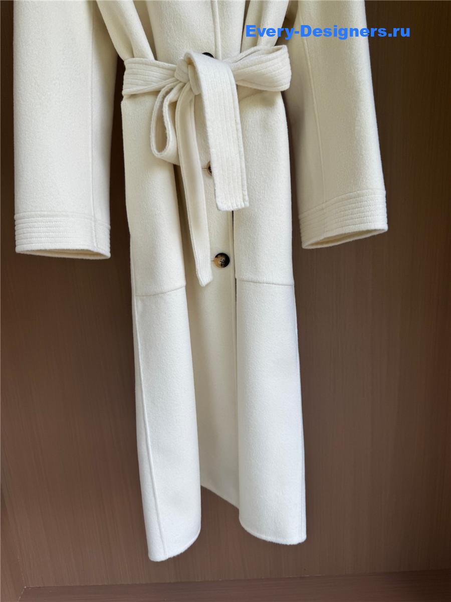 L0r0 P1ana white stand collar cashmere coat