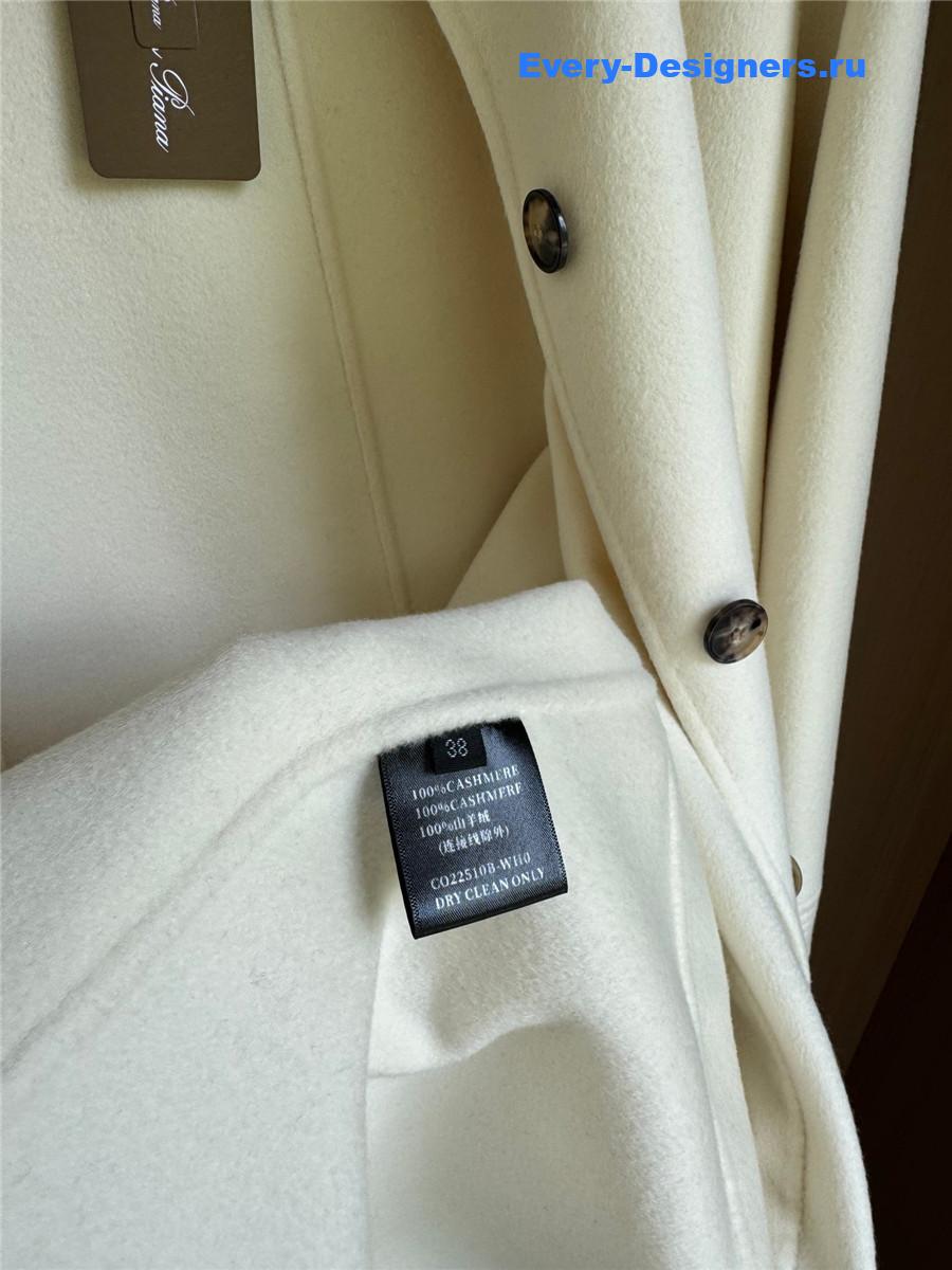 L0r0 P1ana white stand collar cashmere coat