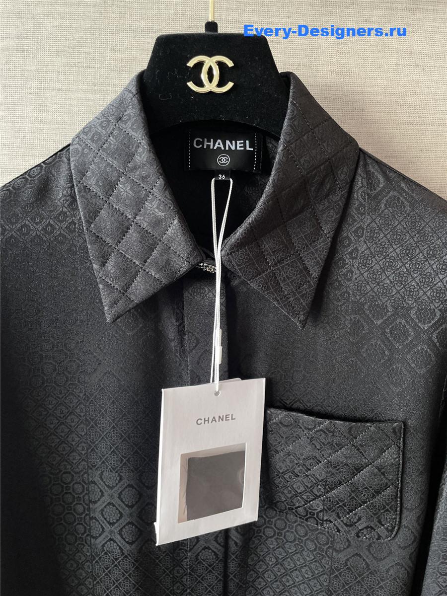 Ch**el black silk logo hidden pattern shirt