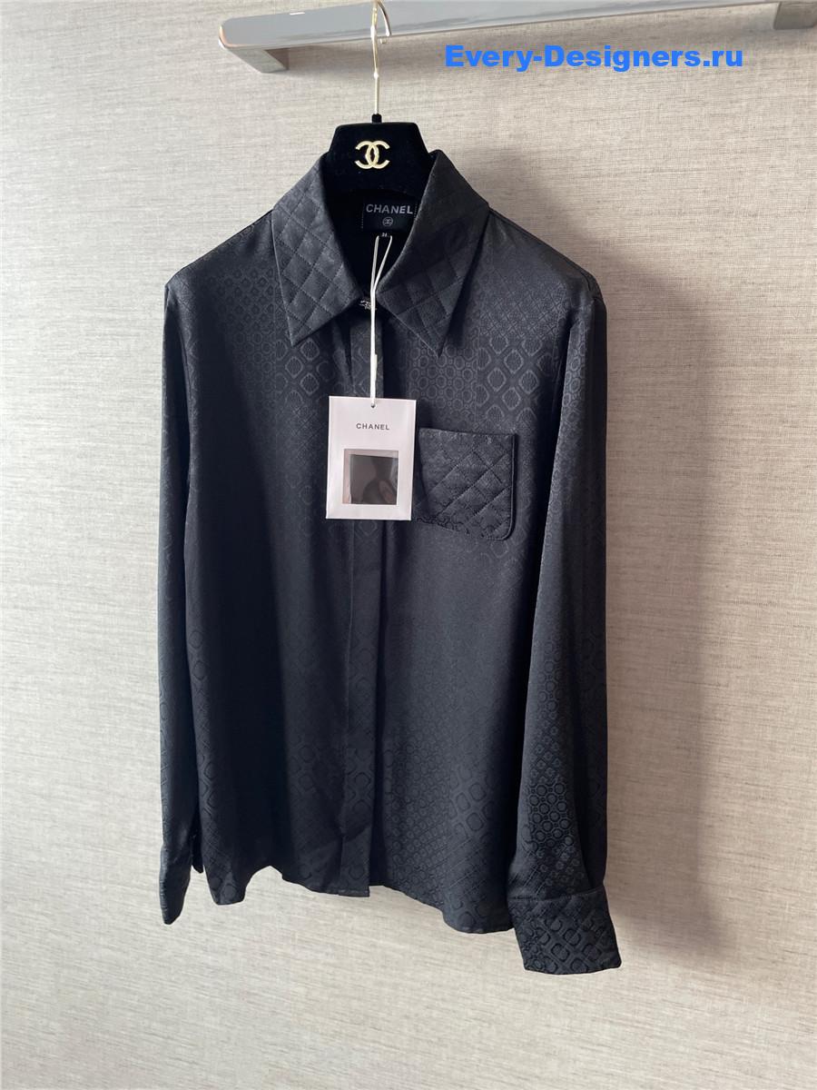 Ch**el black silk logo hidden pattern shirt