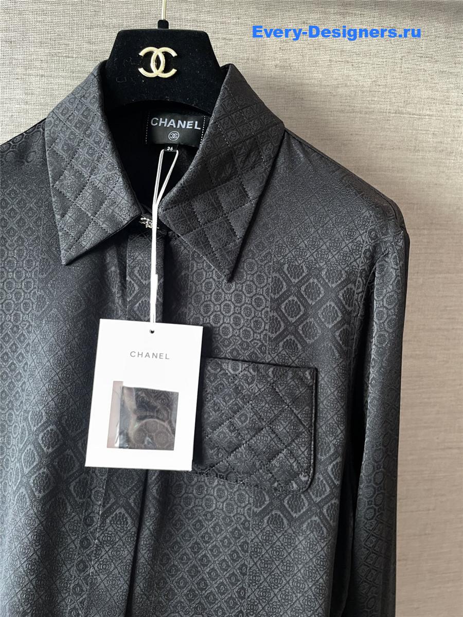Ch**el black silk logo hidden pattern shirt