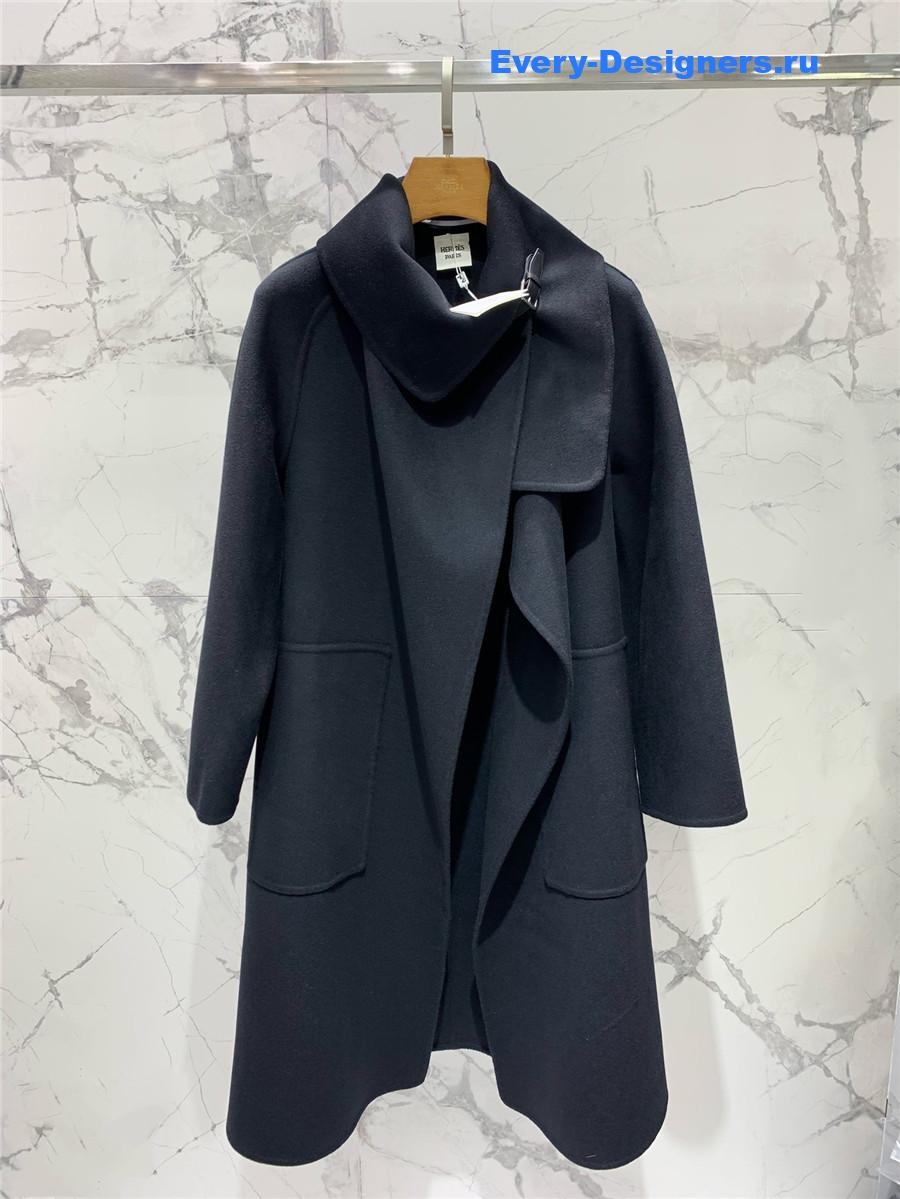 H**me5 stand collar cashmere black coat